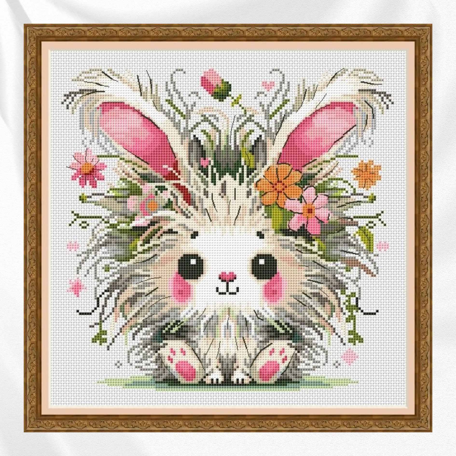 Floral Bunny Cross Stitch Pattern, Cute Spring Rabbit, modern cross ...
