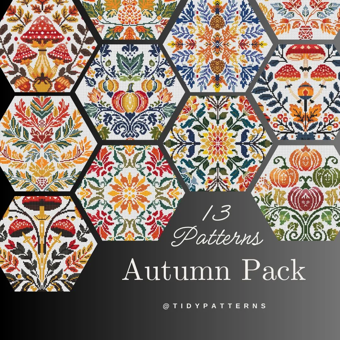 SET of 13 patterns, Autumn, Fall, cross stitch pattern, Sampler ...